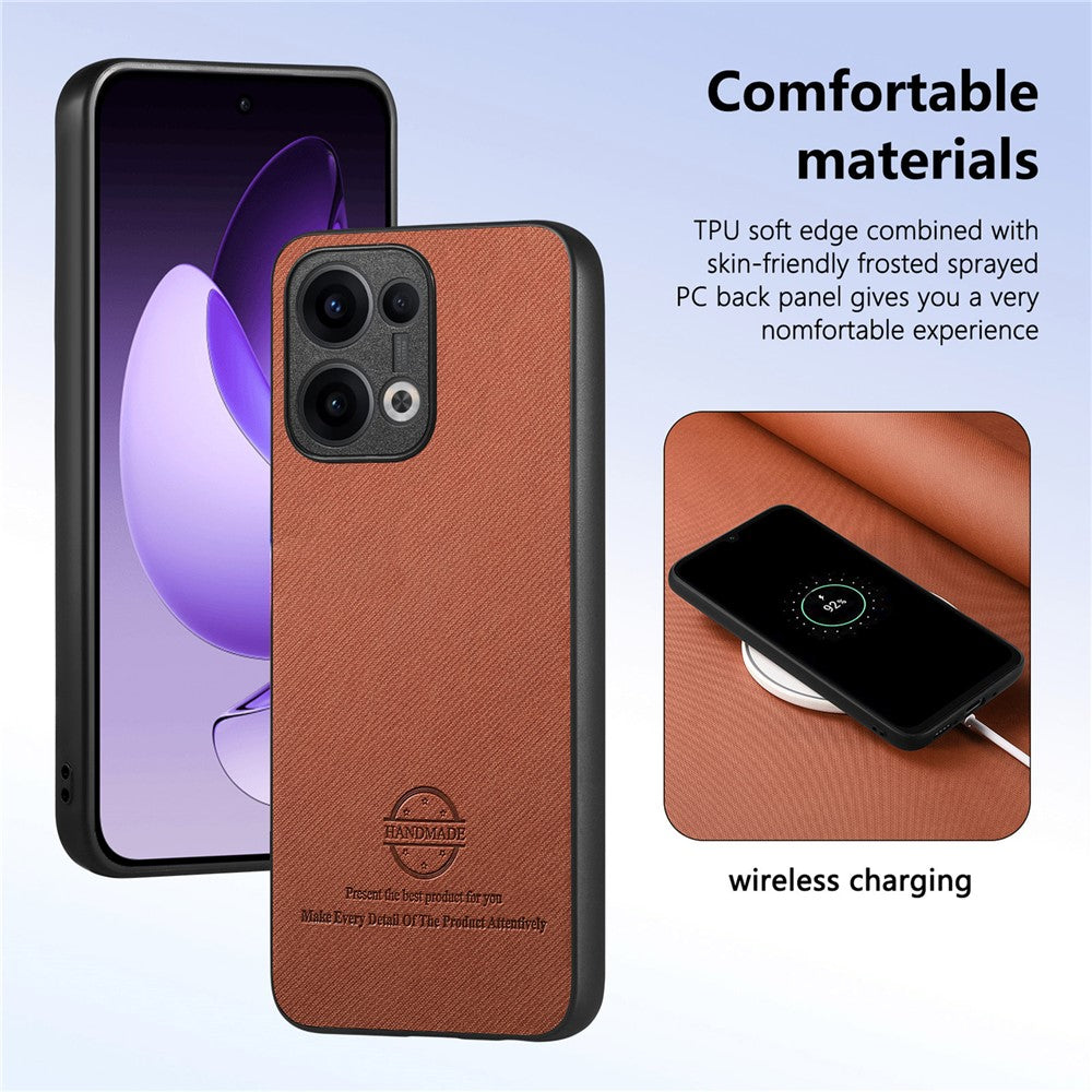 For Oppo Reno13 5G (Global) Leather Phone  Back Cover with Cloth Texture - Brown