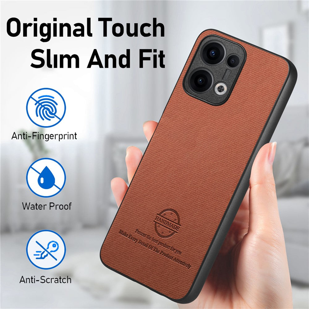 For Oppo Reno13 5G (Global) Leather Phone  Back Cover with Cloth Texture - Brown