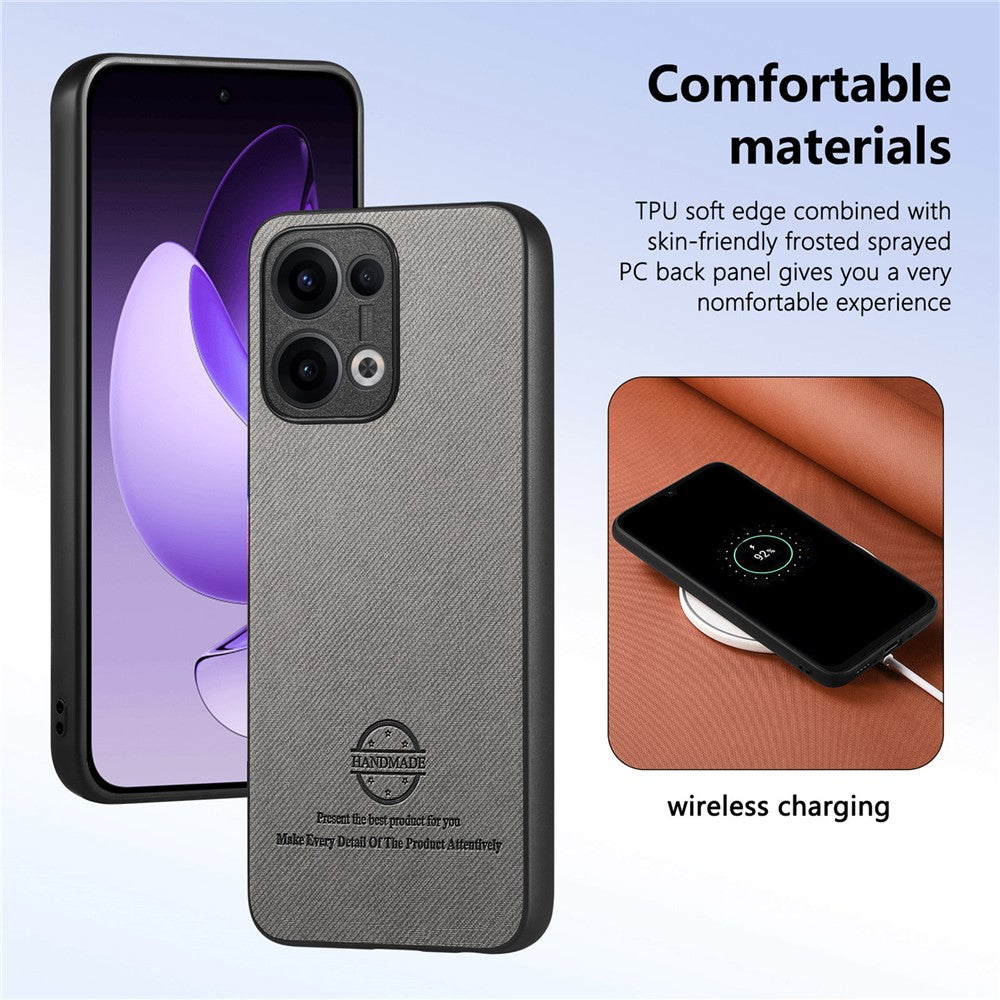 For Oppo Reno13 5G (Global) Leather Phone  Back Cover with Cloth Texture - Grey