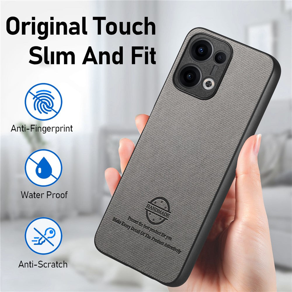 For Oppo Reno13 5G (Global) Leather Phone  Back Cover with Cloth Texture - Grey