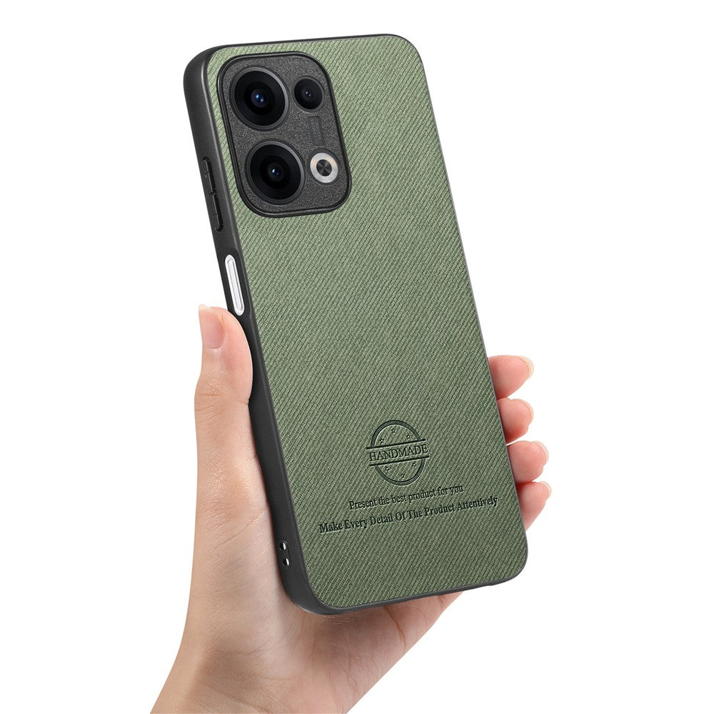 For Oppo Reno13 5G (Global) Leather Phone  Back Cover with Cloth Texture - Green