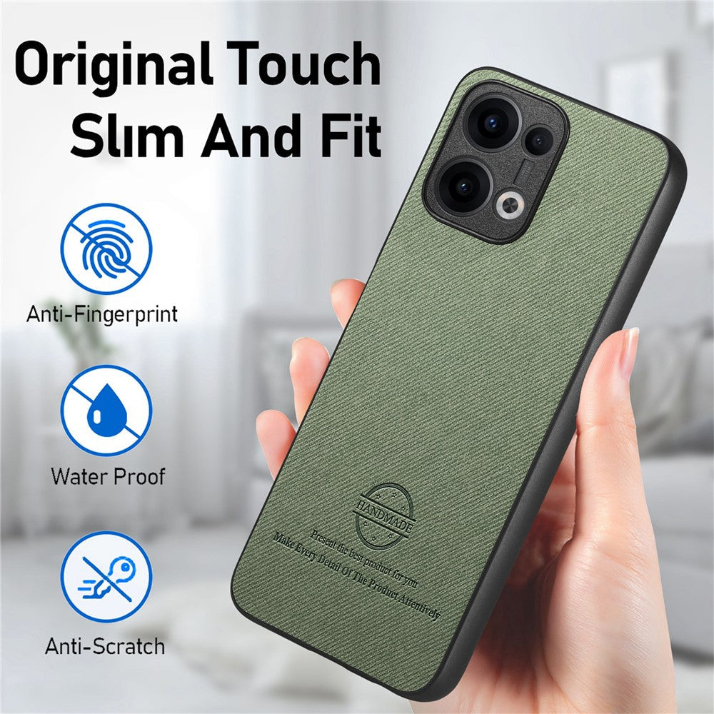 For Oppo Reno13 5G (Global) Leather Phone  Back Cover with Cloth Texture - Green