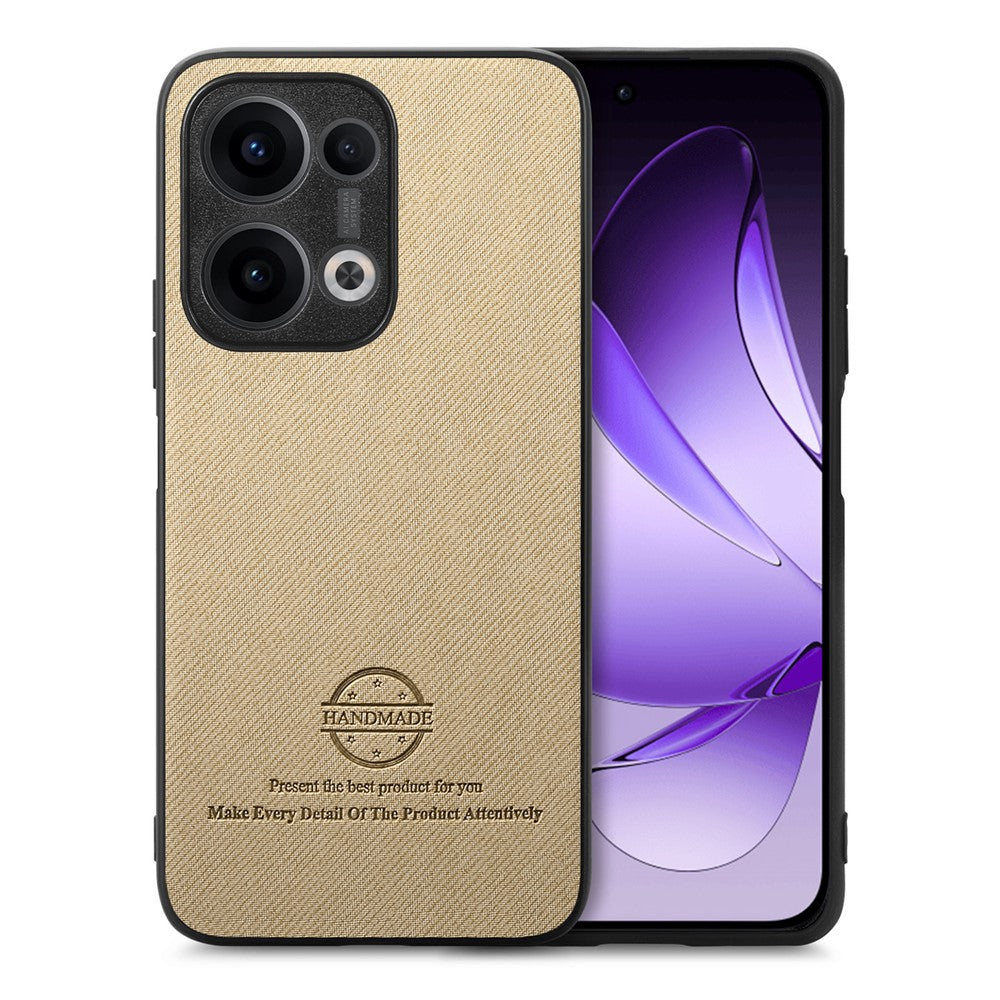 For Oppo Reno13 5G (Global) Leather Phone  Back Cover with Cloth Texture - Khaki