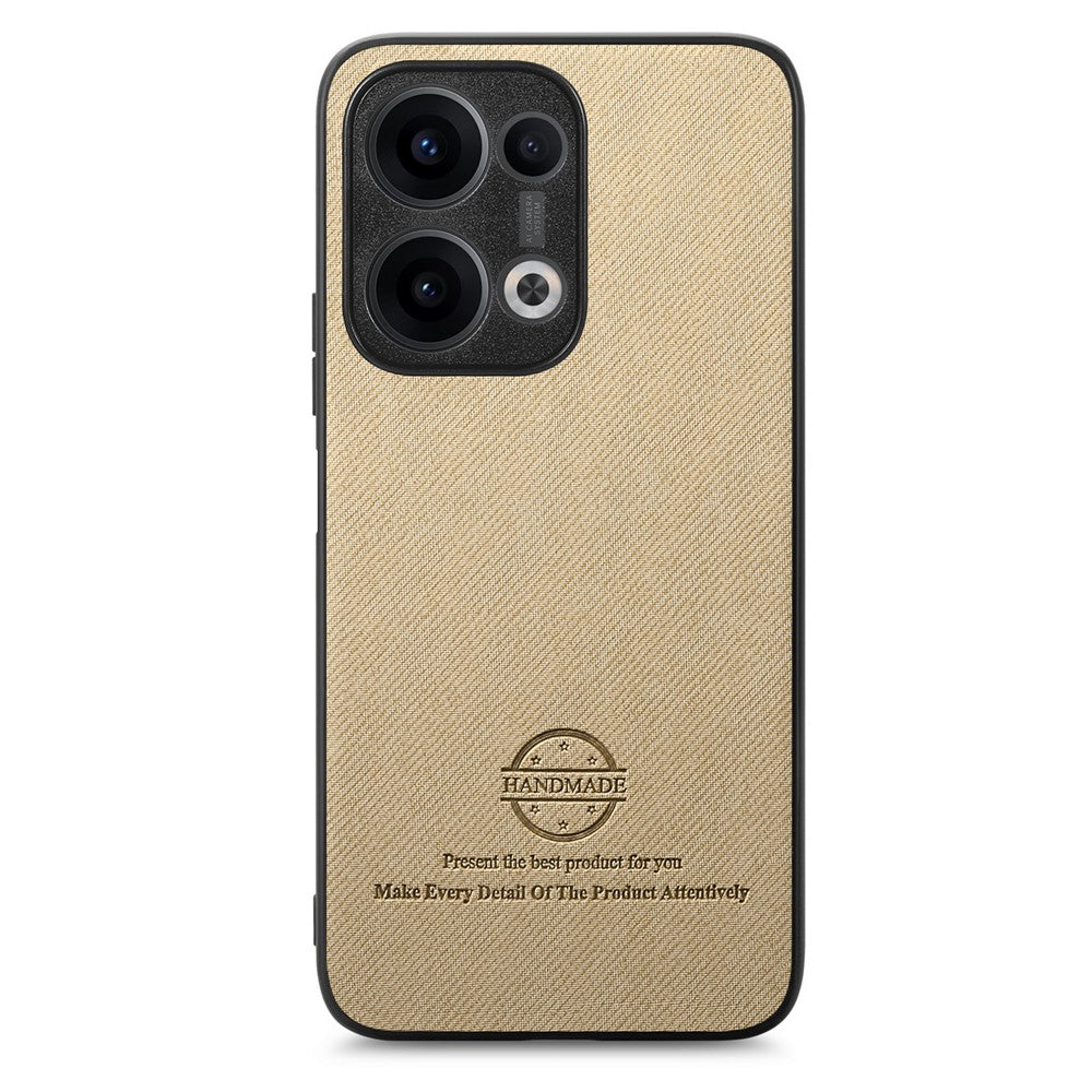 For Oppo Reno13 5G (Global) Leather Phone  Back Cover with Cloth Texture - Khaki