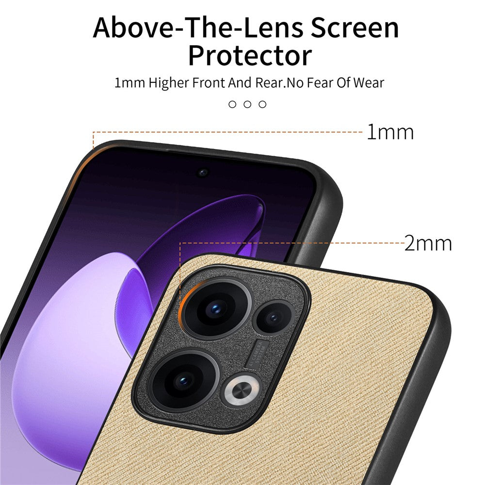 For Oppo Reno13 5G (Global) Leather Phone  Back Cover with Cloth Texture - Khaki