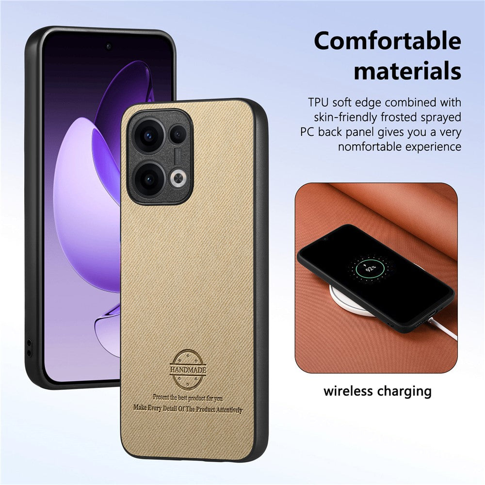 For Oppo Reno13 5G (Global) Leather Phone  Back Cover with Cloth Texture - Khaki