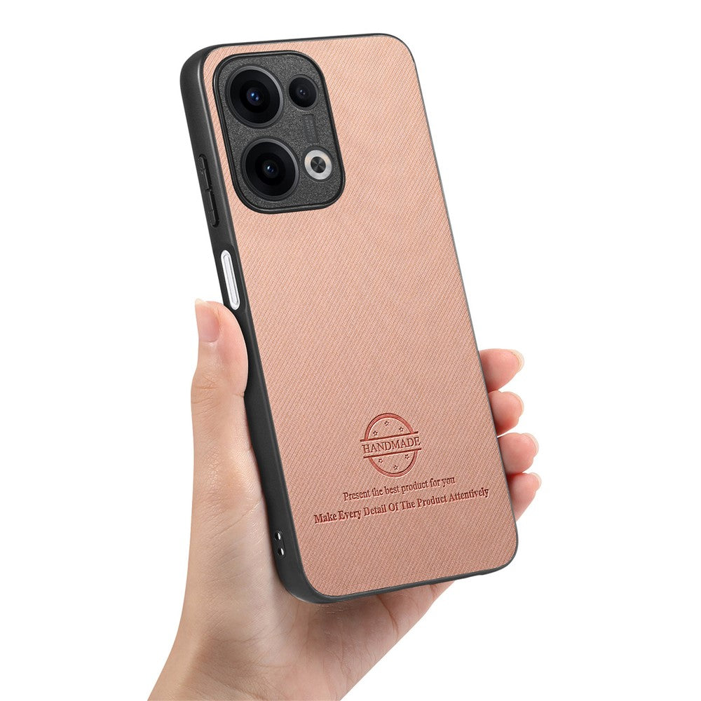 For Oppo Reno13 5G (Global) Leather Phone  Back Cover with Cloth Texture - Pink