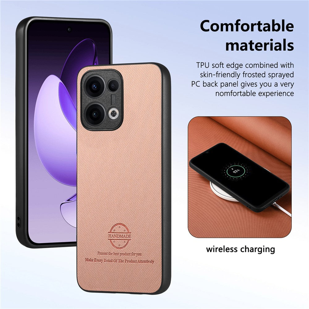 For Oppo Reno13 5G (Global) Leather Phone  Back Cover with Cloth Texture - Pink