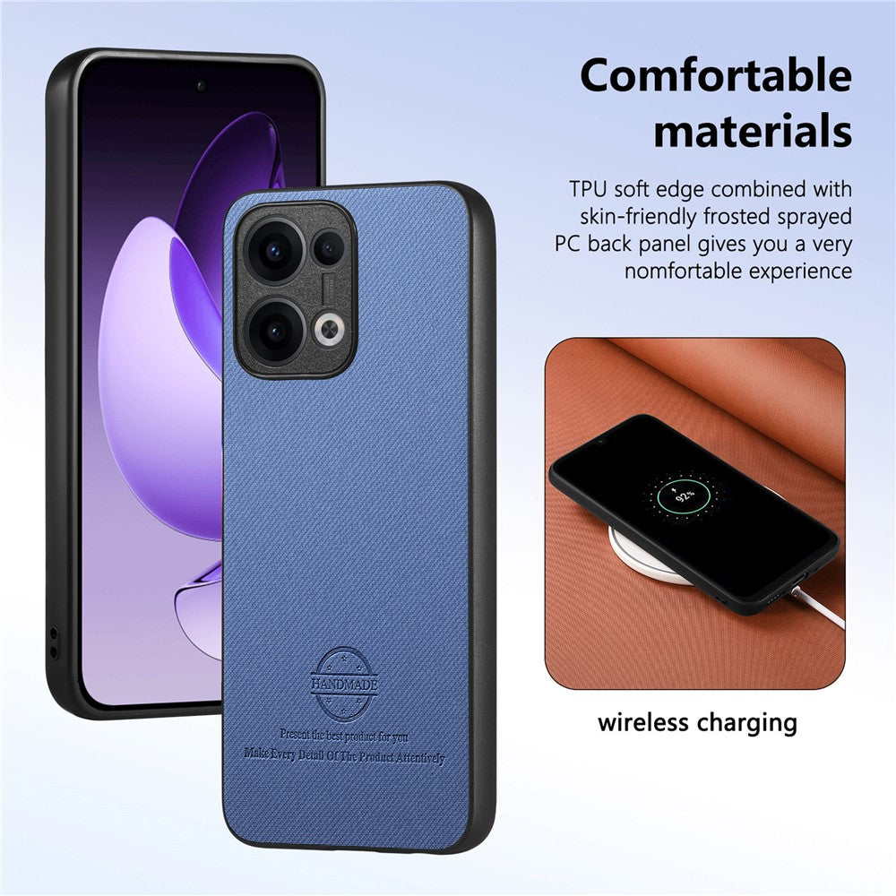 For Oppo Reno13 5G (Global) Leather Phone  Back Cover with Cloth Texture - Blue
