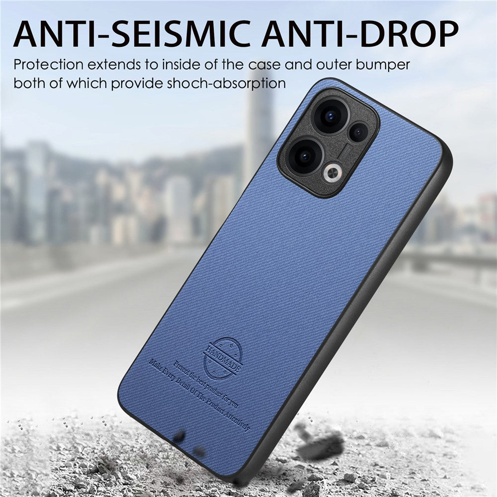 For Oppo Reno13 5G (Global) Leather Phone  Back Cover with Cloth Texture - Blue