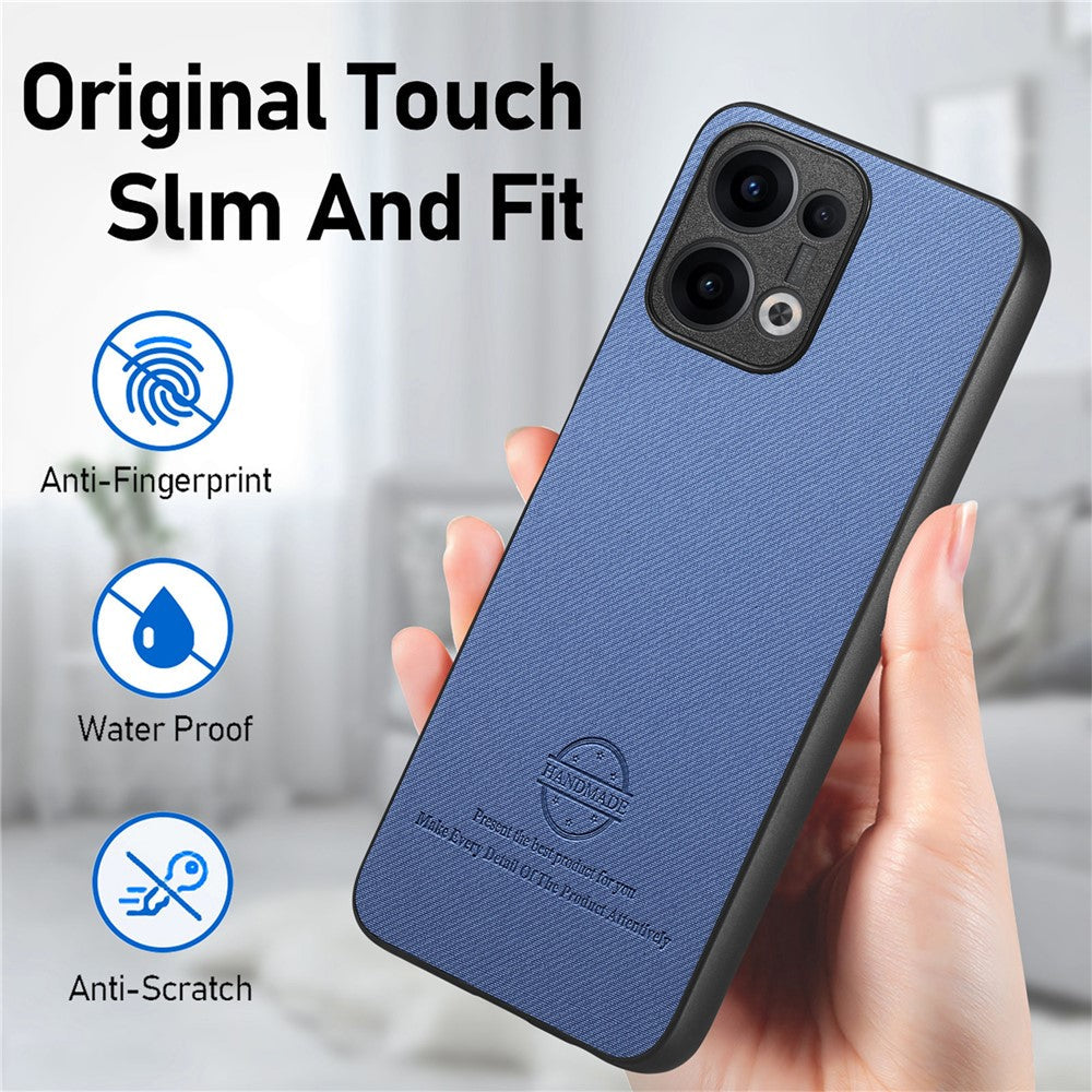 For Oppo Reno13 5G (Global) Leather Phone  Back Cover with Cloth Texture - Blue