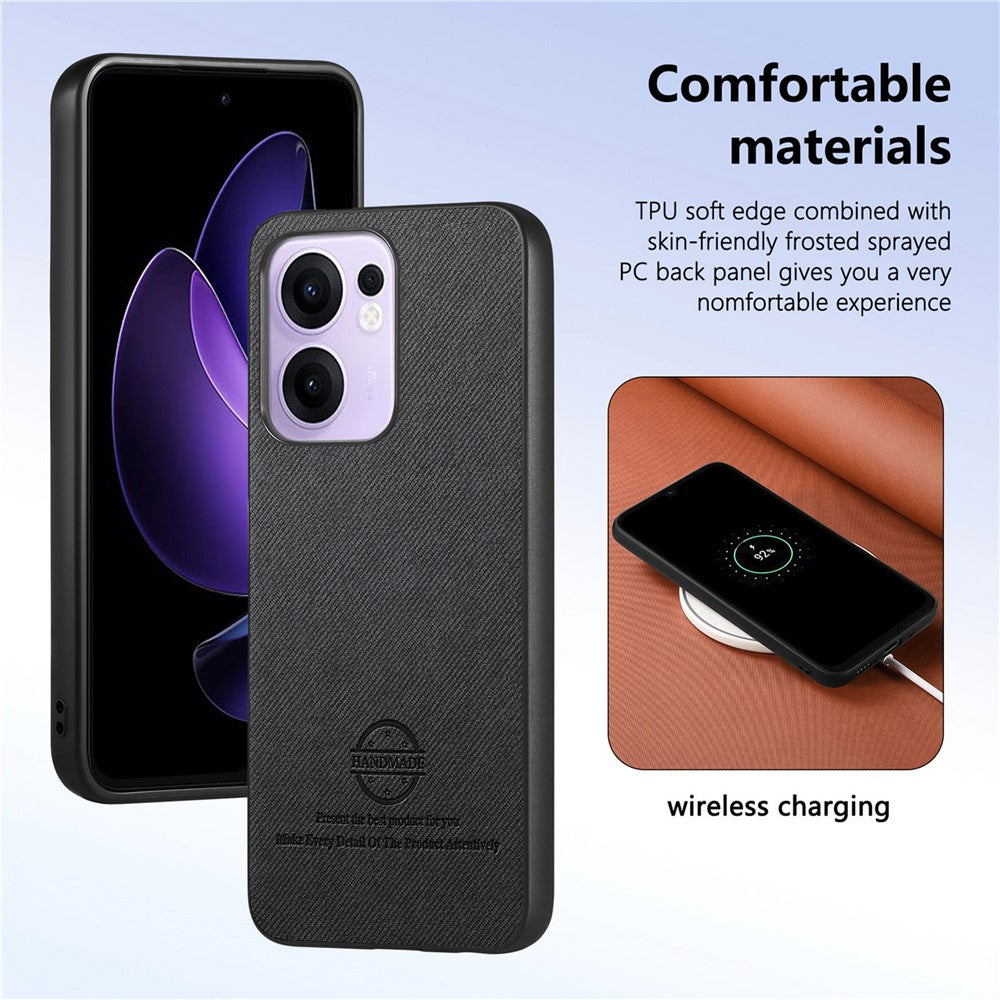 For Oppo Reno13 F 4G / Oppo Reno13 F 5G Leather Phone  Back Cover with Cloth Texture - Black