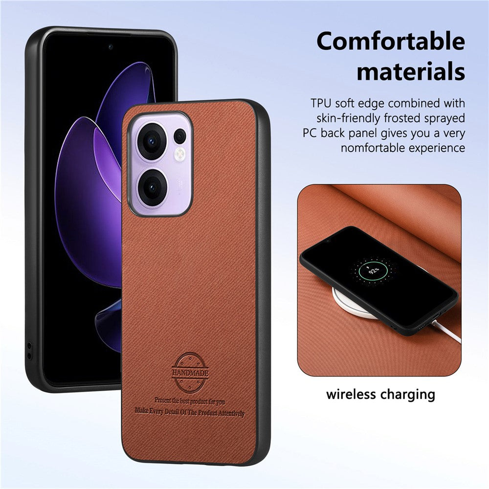 For Oppo Reno13 F 4G / Oppo Reno13 F 5G Leather Phone  Back Cover with Cloth Texture - Brown