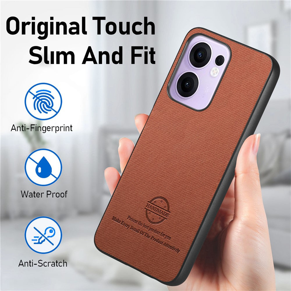 For Oppo Reno13 F 4G / Oppo Reno13 F 5G Leather Phone  Back Cover with Cloth Texture - Brown