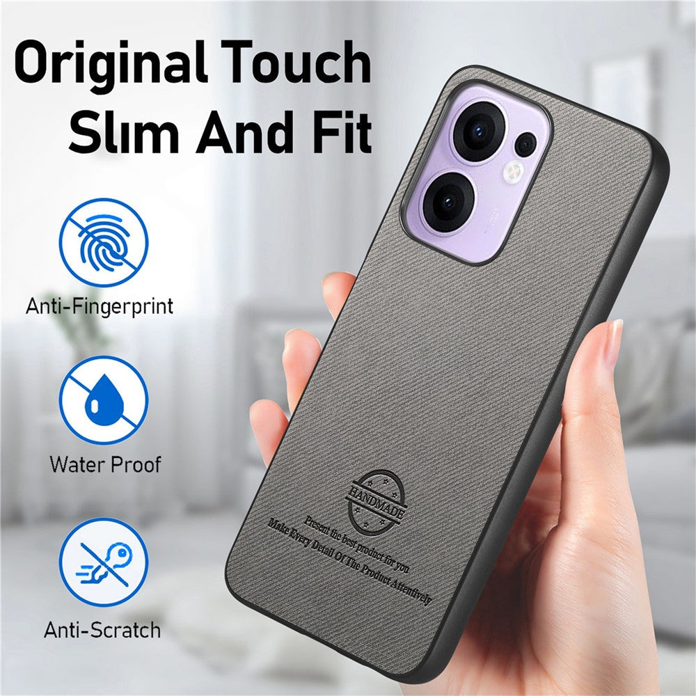 For Oppo Reno13 F 4G / Oppo Reno13 F 5G Leather Phone  Back Cover with Cloth Texture - Grey