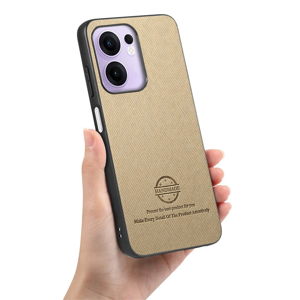 For Oppo Reno13 F 4G / Oppo Reno13 F 5G Leather Phone  Back Cover with Cloth Texture - Khaki