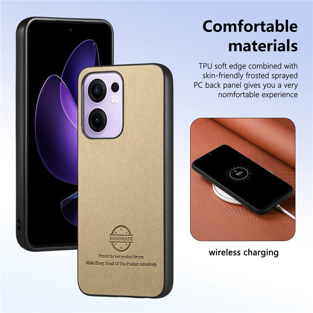 For Oppo Reno13 F 4G / Oppo Reno13 F 5G Leather Phone  Back Cover with Cloth Texture - Khaki