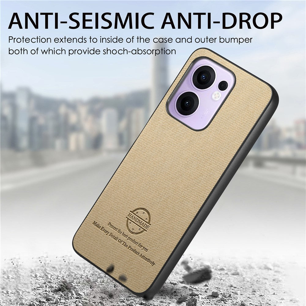 For Oppo Reno13 F 4G / Oppo Reno13 F 5G Leather Phone  Back Cover with Cloth Texture - Khaki