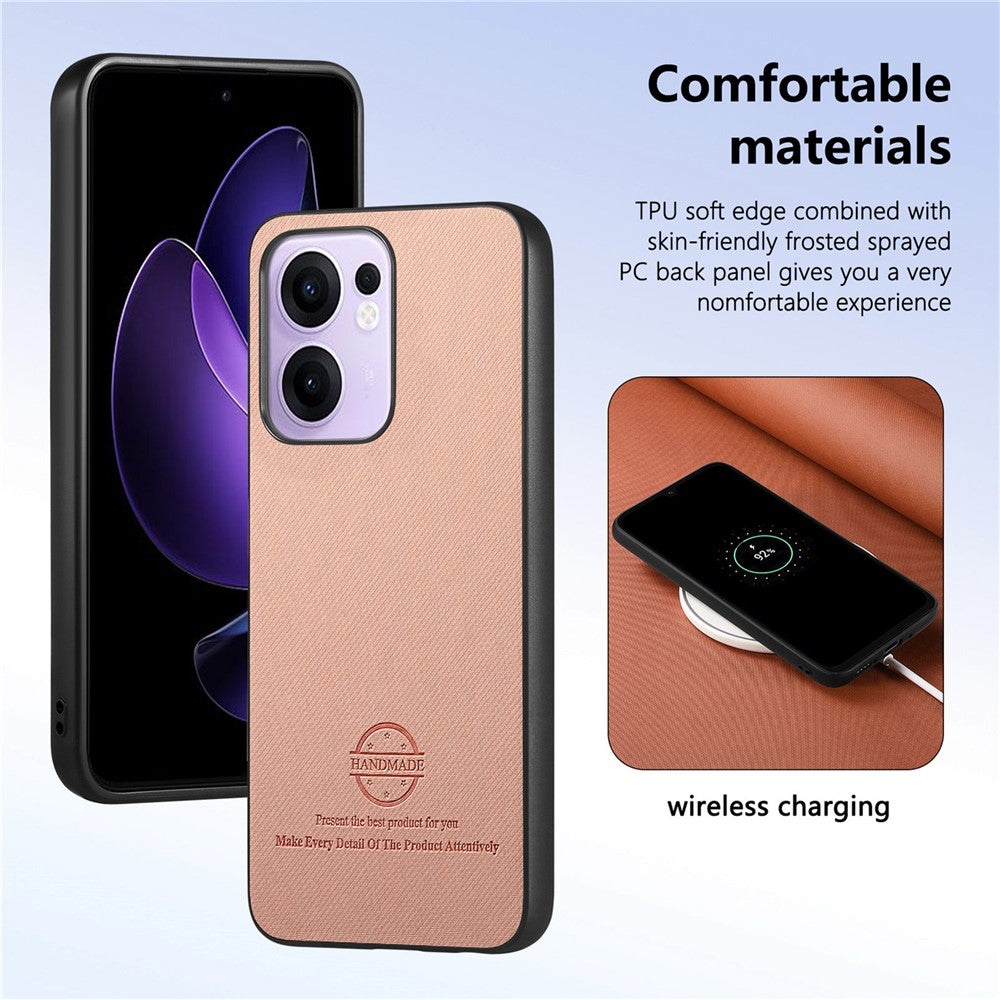 For Oppo Reno13 F 4G / Oppo Reno13 F 5G Leather Phone  Back Cover with Cloth Texture - Pink