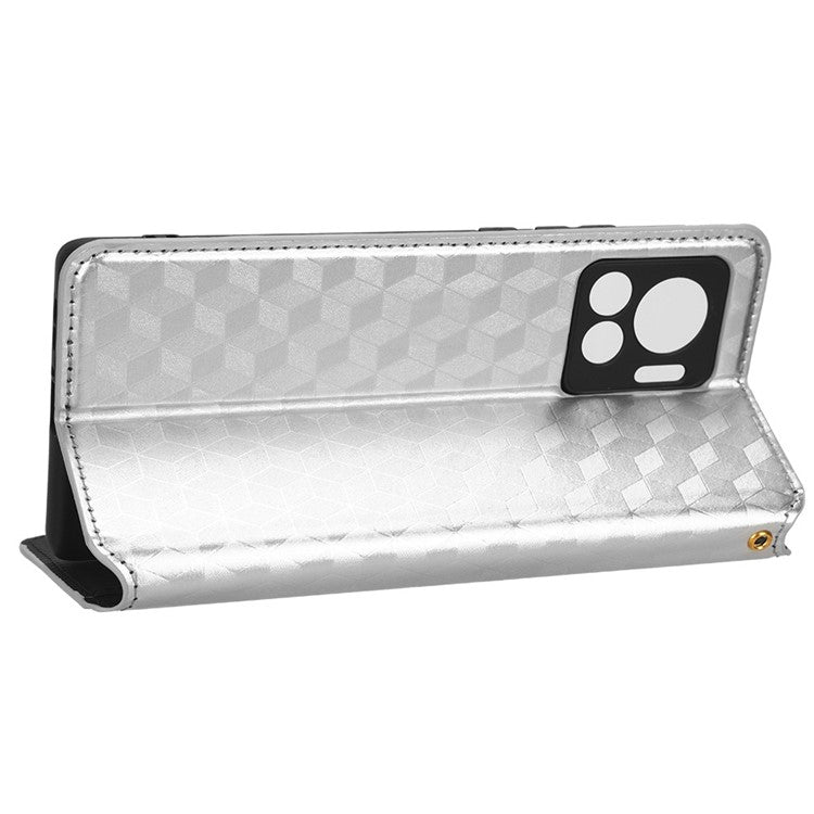 For Motorola Edge 30 Ultra 5G / Edge X / Moto X30 Pro 5G Rhombus Pattern Imprinted Leather Wallet Stand Cover Magnetic Closure Phone Case - Silver