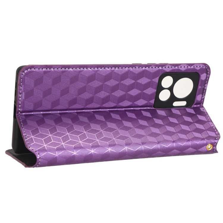 For Motorola Edge 30 Ultra 5G / Edge X / Moto X30 Pro 5G Rhombus Pattern Imprinted Leather Wallet Stand Cover Magnetic Closure Phone Case - Purple