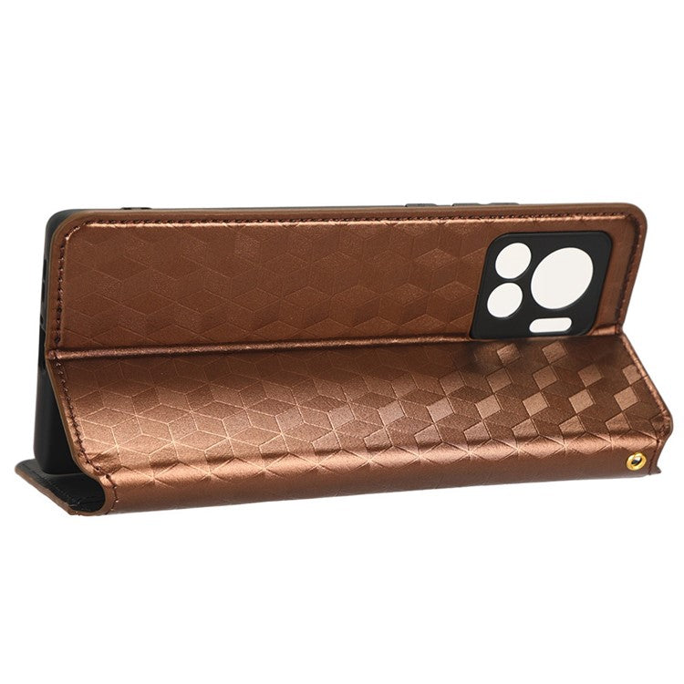 For Motorola Edge 30 Ultra 5G / Edge X / Moto X30 Pro 5G Rhombus Pattern Imprinted Leather Wallet Stand Cover Magnetic Closure Phone Case - Brown