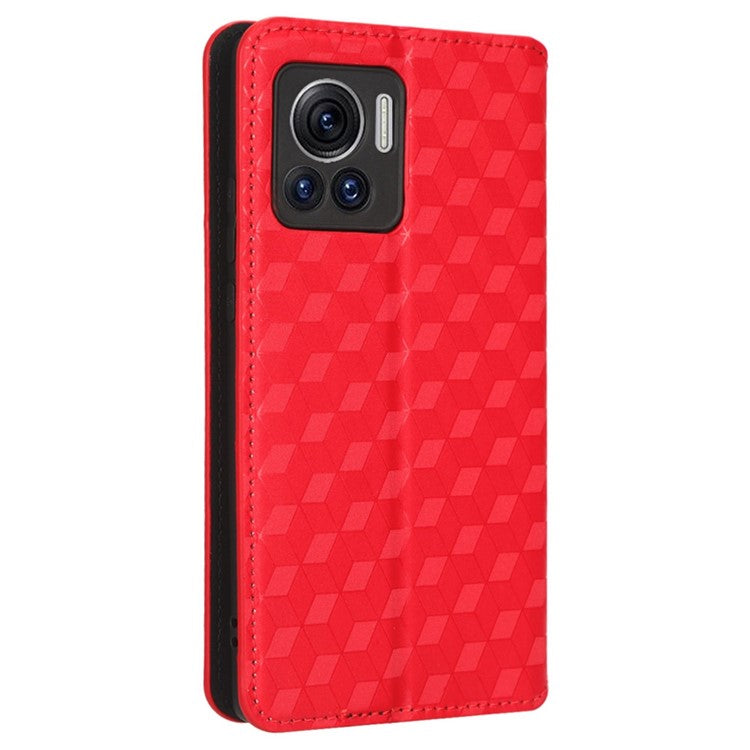 For Motorola Edge 30 Ultra 5G / Edge X / Moto X30 Pro 5G Rhombus Pattern Imprinted Leather Wallet Stand Cover Magnetic Closure Phone Case - Red