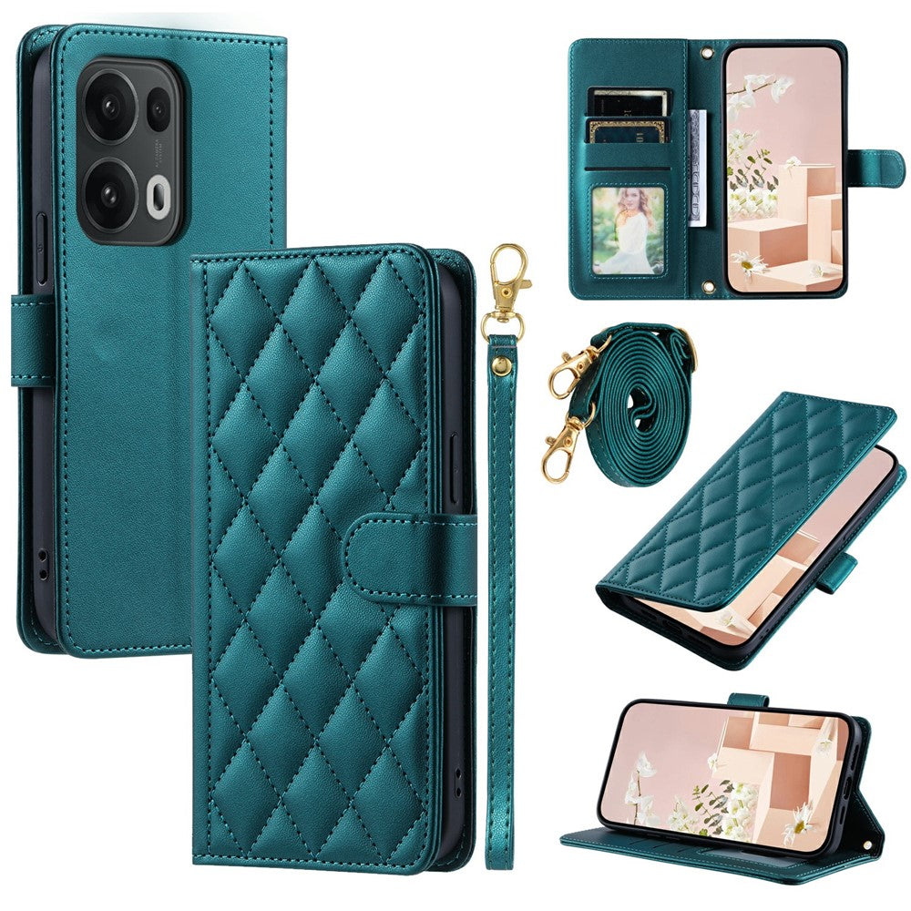 For Oppo Reno13 Pro 5G Wallet Case Rhombus Grid PU Leather Phone Cover - Green