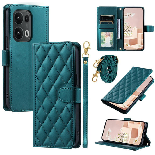 For Oppo Reno13 Pro 5G Wallet Case Rhombus Grid PU Leather Phone Cover - Green