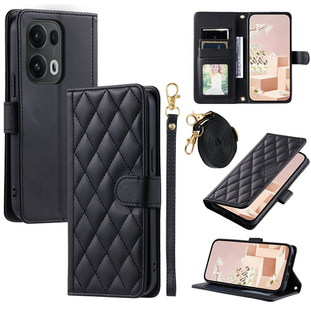 For Oppo Reno13 Pro 5G Wallet Case Rhombus Grid PU Leather Phone Cover - Black