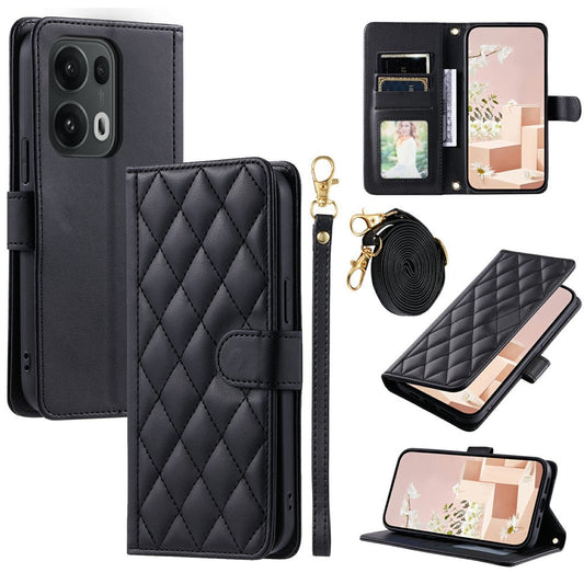 For Oppo Reno13 Pro 5G Wallet Case Rhombus Grid PU Leather Phone Cover - Black