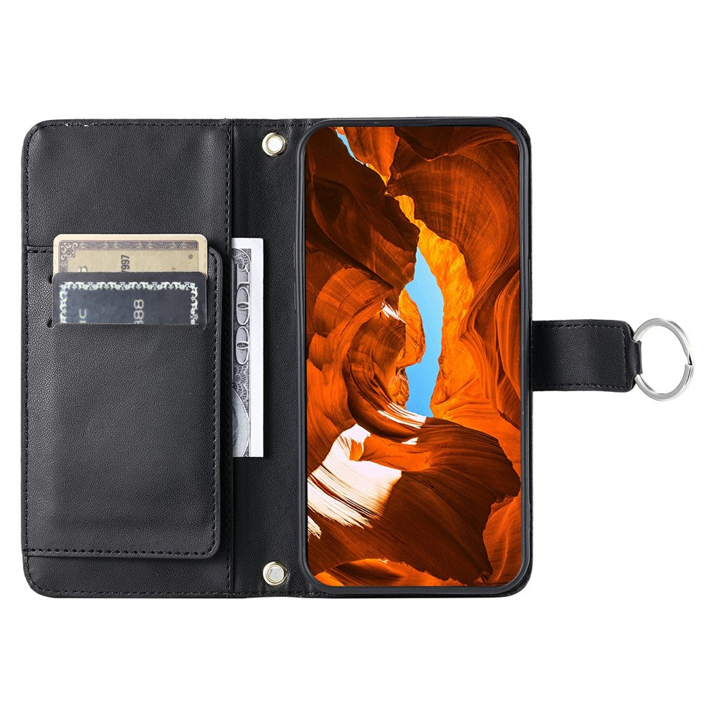For Oppo Reno13 5G (Global) Crossbody Leather Case Ring Buckle Wallet Stand Rhombus Mobile Cover - Black