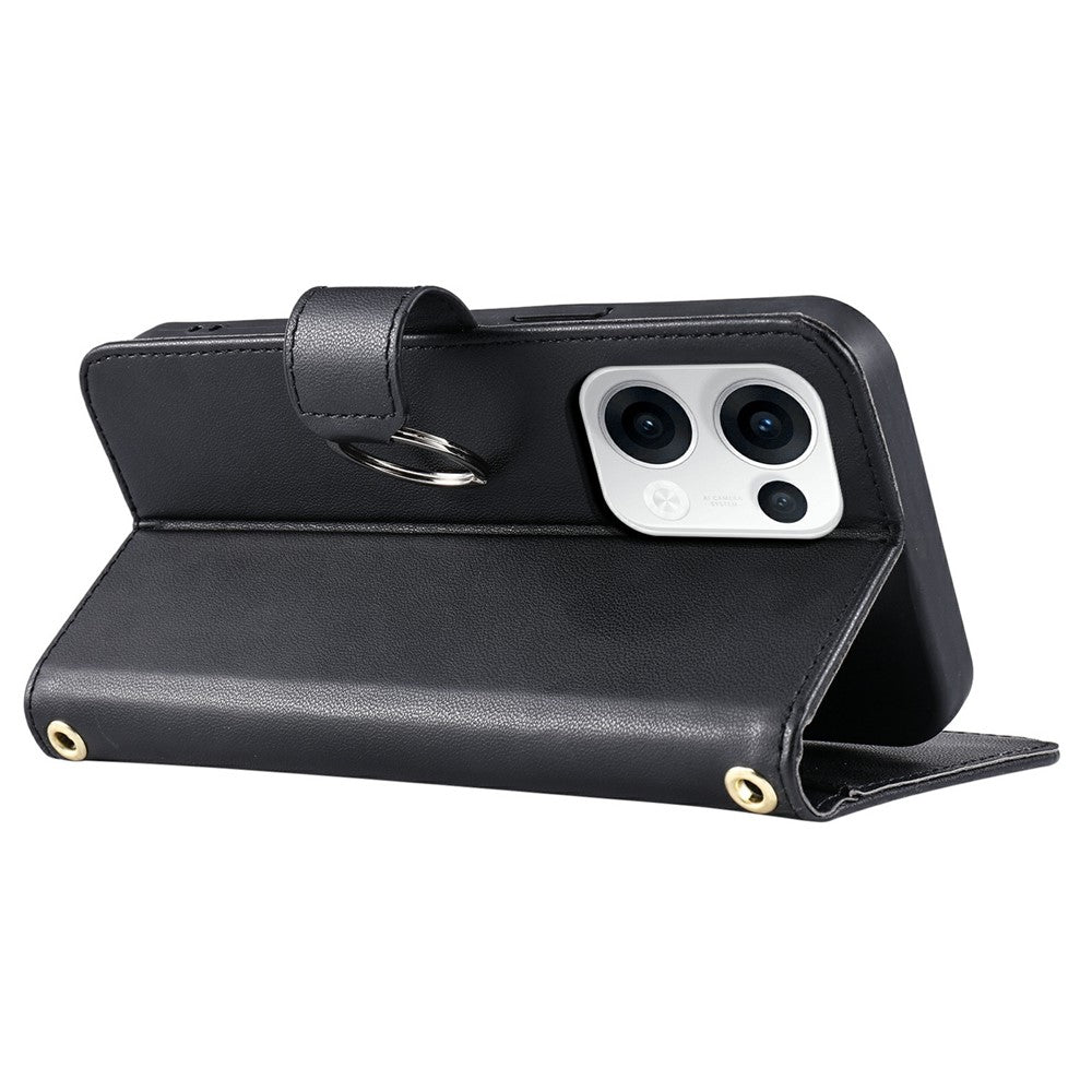 For Oppo Reno13 5G (Global) Crossbody Leather Case Ring Buckle Wallet Stand Rhombus Mobile Cover - Black
