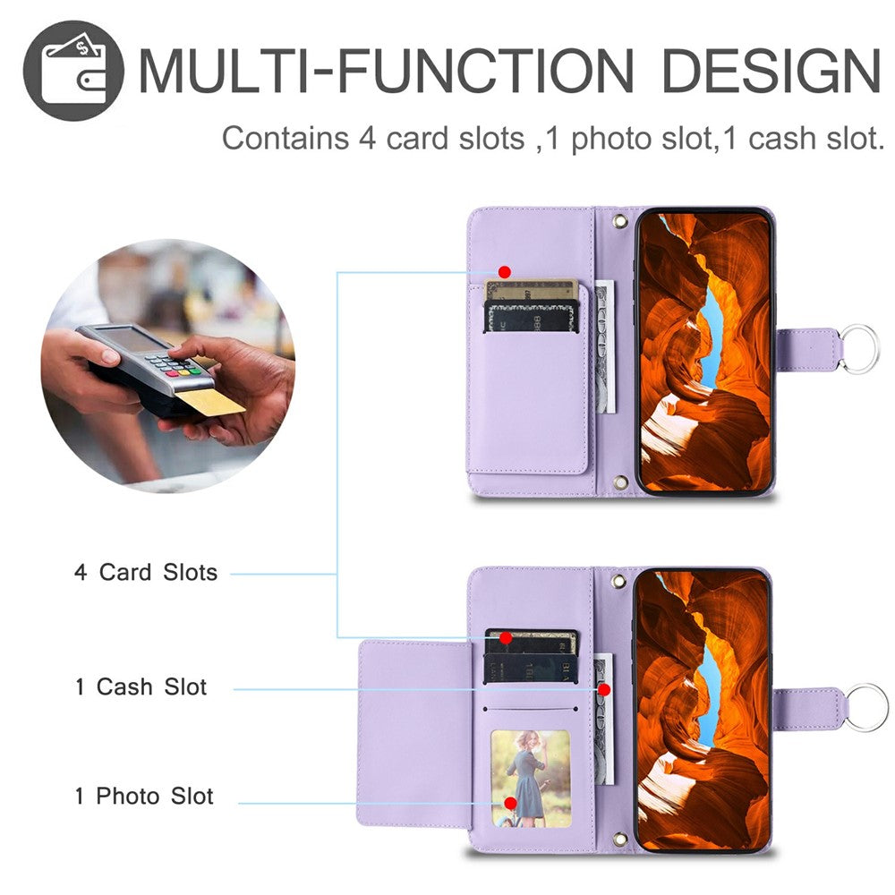 For Oppo Reno13 5G (Global) Crossbody Leather Case Ring Buckle Wallet Stand Rhombus Mobile Cover - Purple