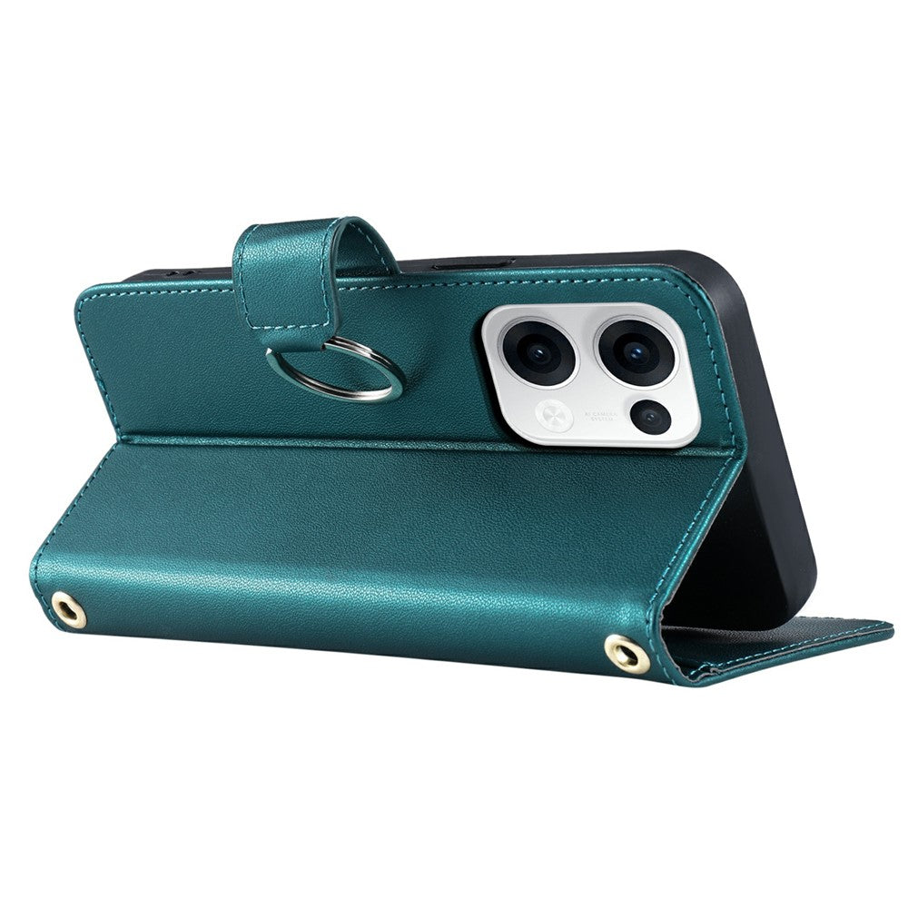 For Oppo Reno13 5G (Global) Crossbody Leather Case Ring Buckle Wallet Stand Rhombus Mobile Cover - Green
