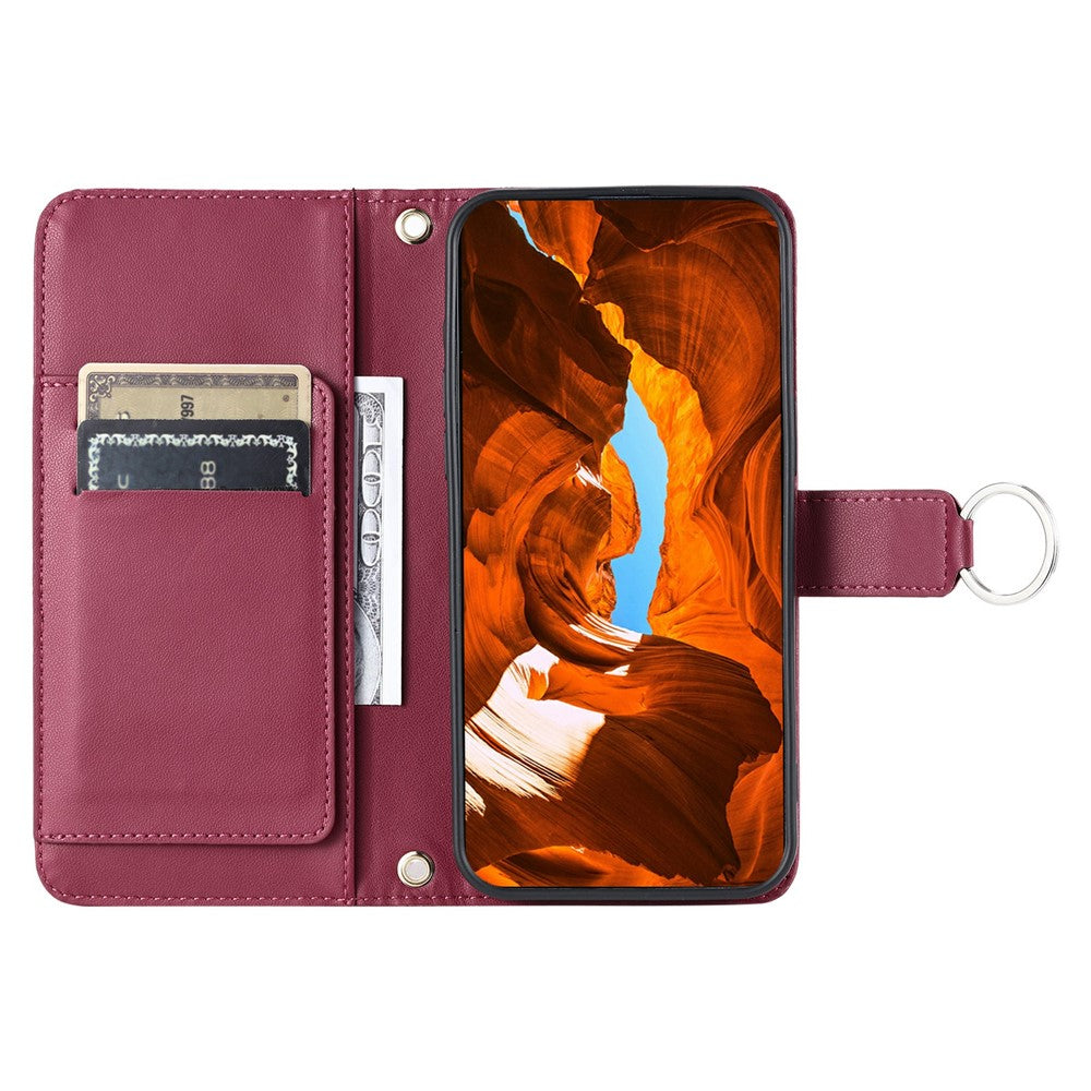 For Oppo Reno13 5G (Global) Crossbody Leather Case Ring Buckle Wallet Stand Rhombus Mobile Cover - Red