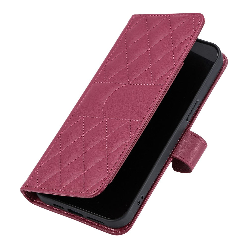 For Oppo Reno13 5G (Global) Crossbody Leather Case Ring Buckle Wallet Stand Rhombus Mobile Cover - Red