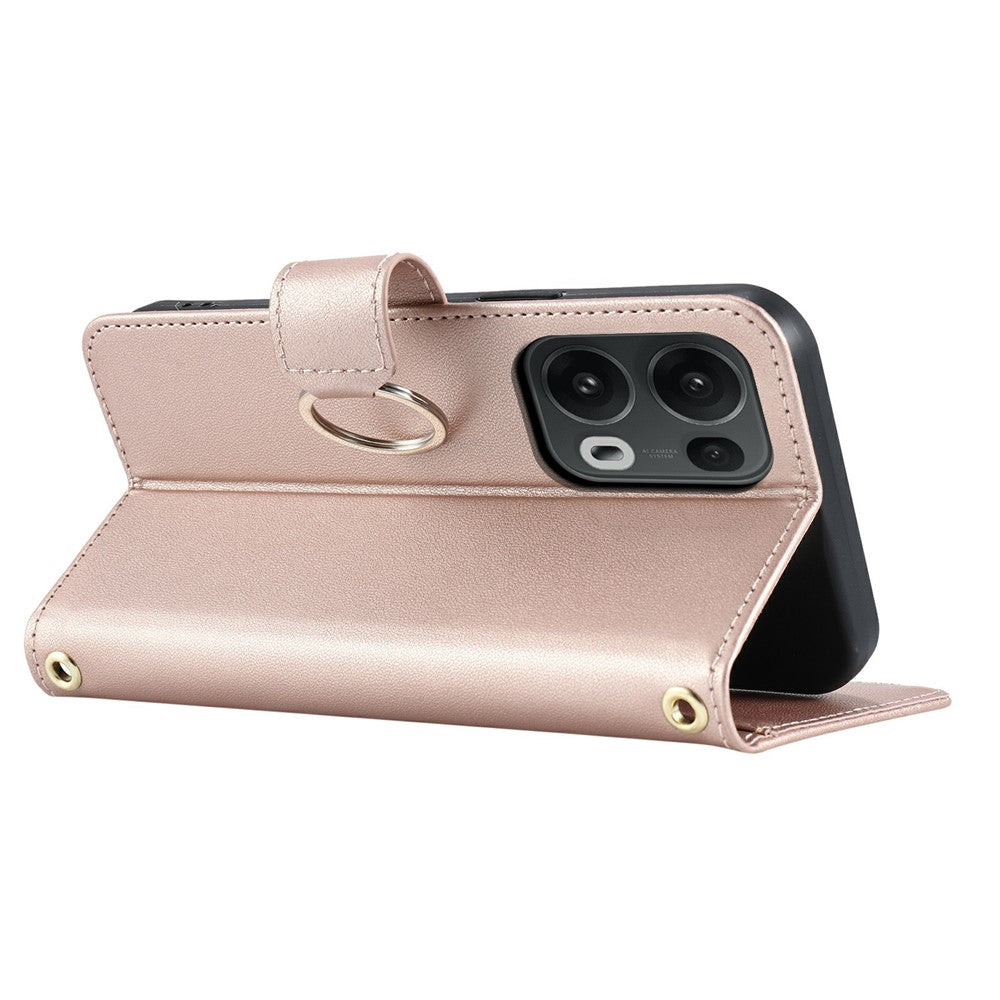 For Oppo Reno13 Pro 5G Crossbody Leather Case Ring Buckle Wallet Stand Rhombus Mobile Cover - Rose Gold