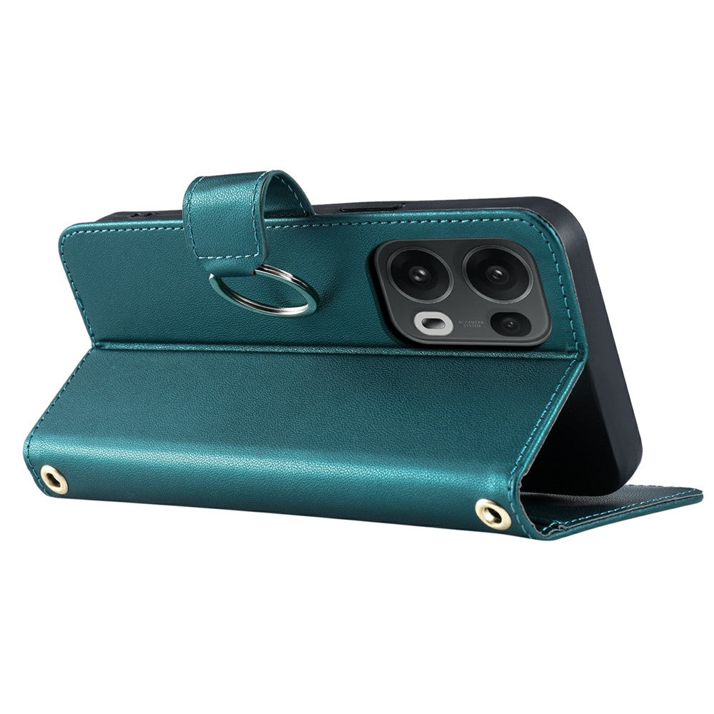 For Oppo Reno13 Pro 5G Crossbody Leather Case Ring Buckle Wallet Stand Rhombus Mobile Cover - Green