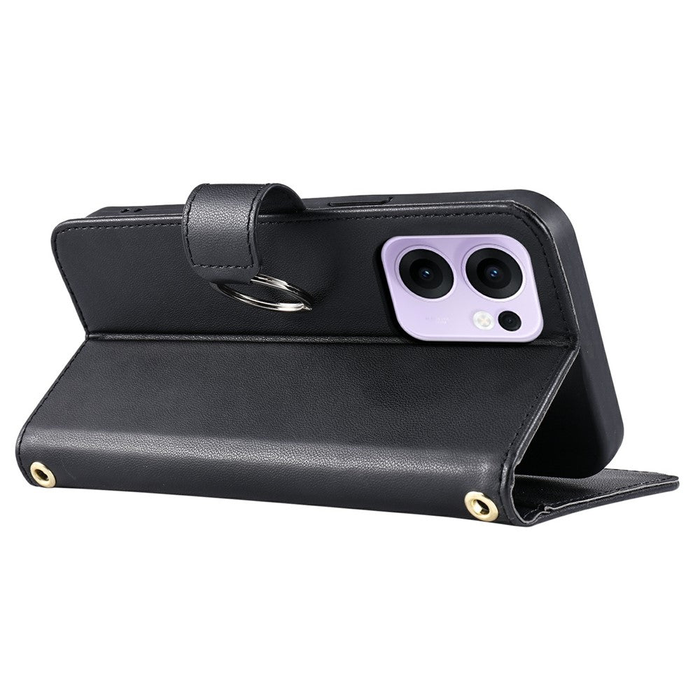 For Oppo Reno13 F 5G  /  4G Crossbody Leather Case Ring Buckle Wallet Stand Rhombus Mobile Cover - Black