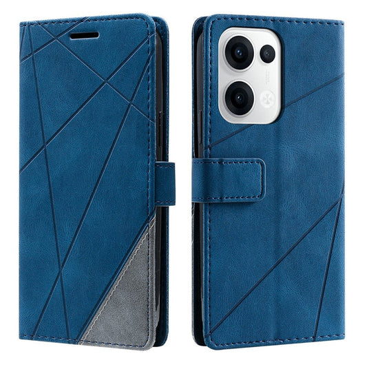 For Oppo Reno13 5G (Global) Case Imprinted Lines PU Leather Splicing Wallet Phone Cover - Blue