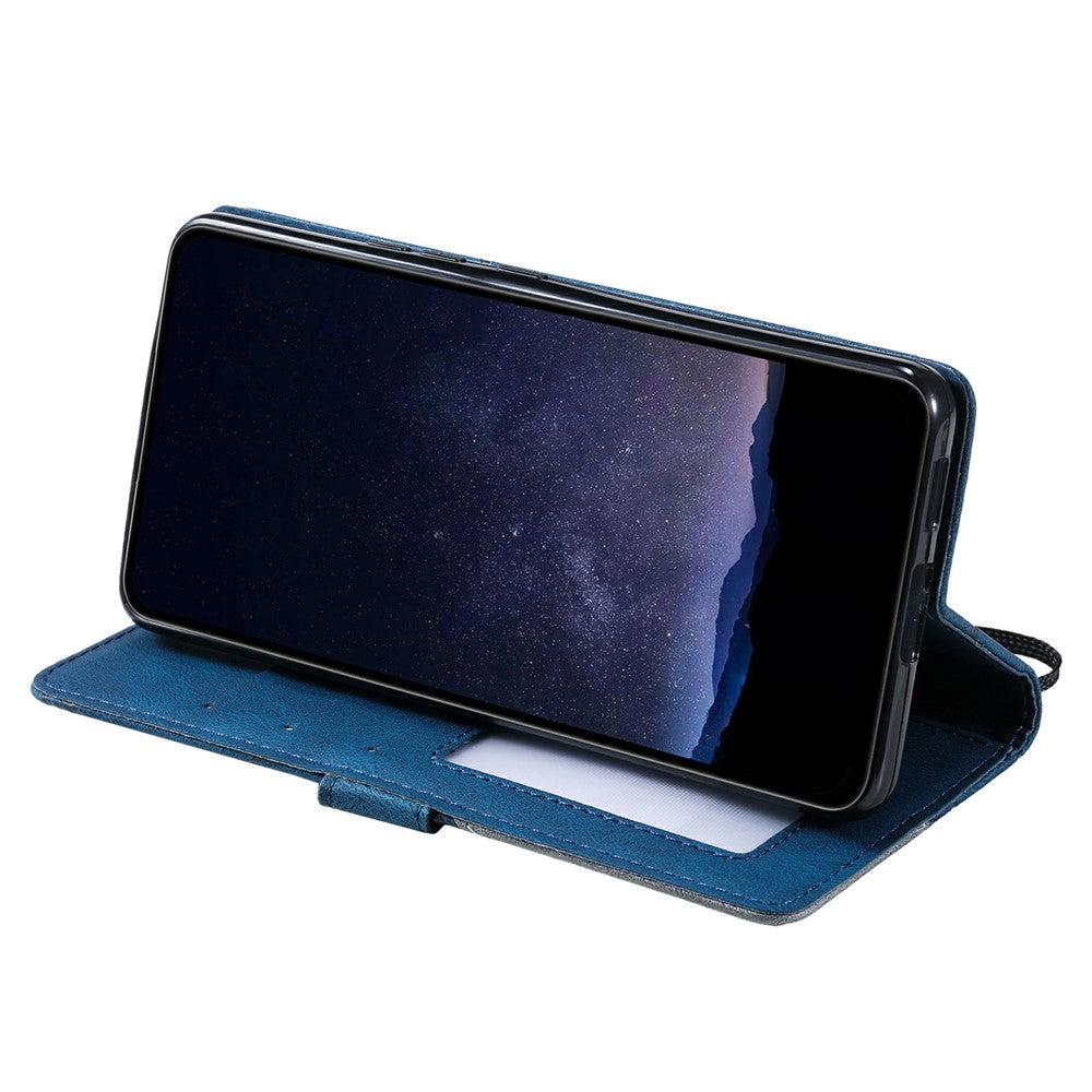 For Oppo Reno13 5G (Global) Case Imprinted Lines PU Leather Splicing Wallet Phone Cover - Blue