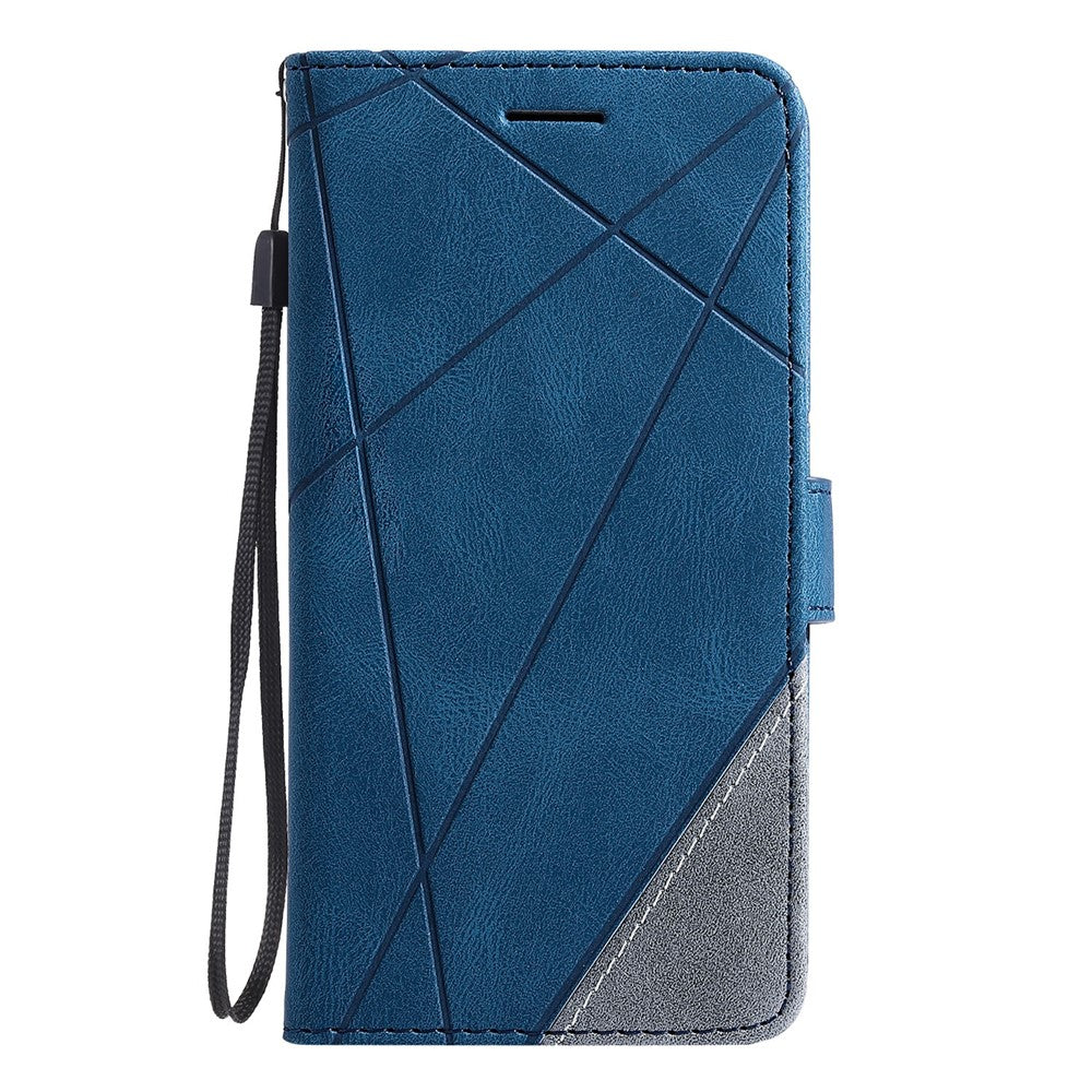 For Oppo Reno13 5G (Global) Case Imprinted Lines PU Leather Splicing Wallet Phone Cover - Blue