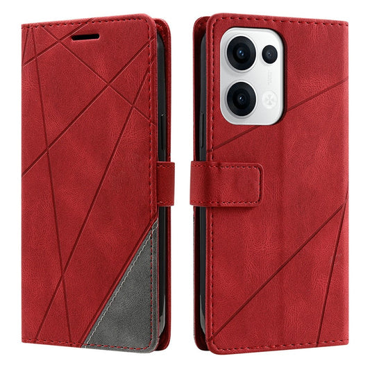 For Oppo Reno13 5G (Global) Case Imprinted Lines PU Leather Splicing Wallet Phone Cover - Red