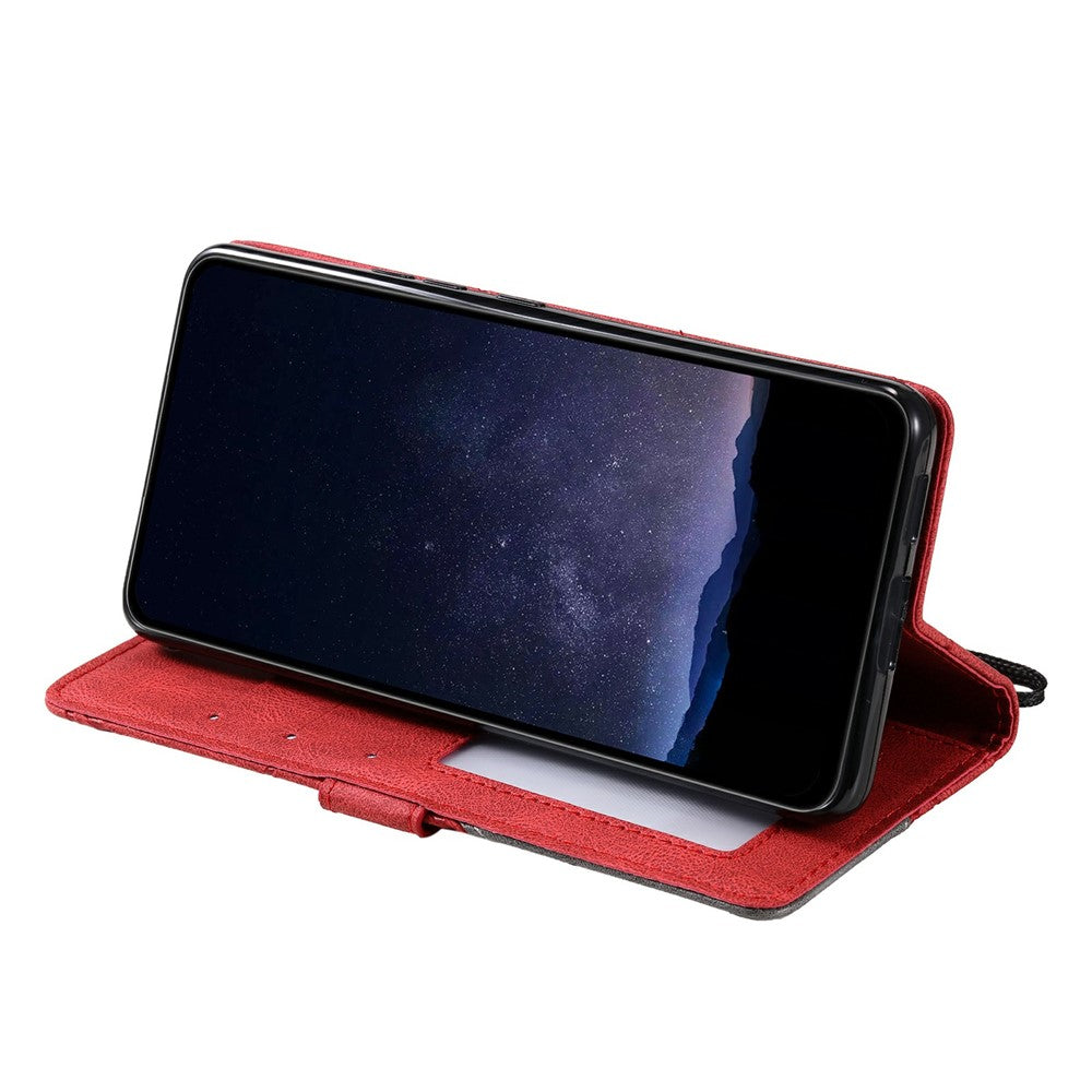 For Oppo Reno13 5G (Global) Case Imprinted Lines PU Leather Splicing Wallet Phone Cover - Red