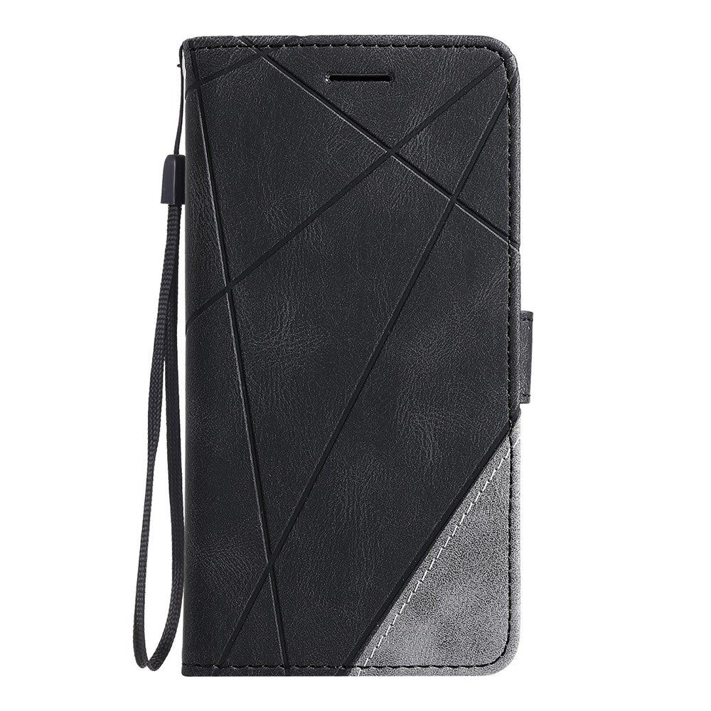 For Oppo Reno13 5G (Global) Case Imprinted Lines PU Leather Splicing Wallet Phone Cover - Black