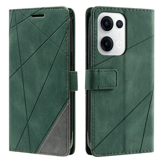For Oppo Reno13 5G (Global) Case Imprinted Lines PU Leather Splicing Wallet Phone Cover - Green