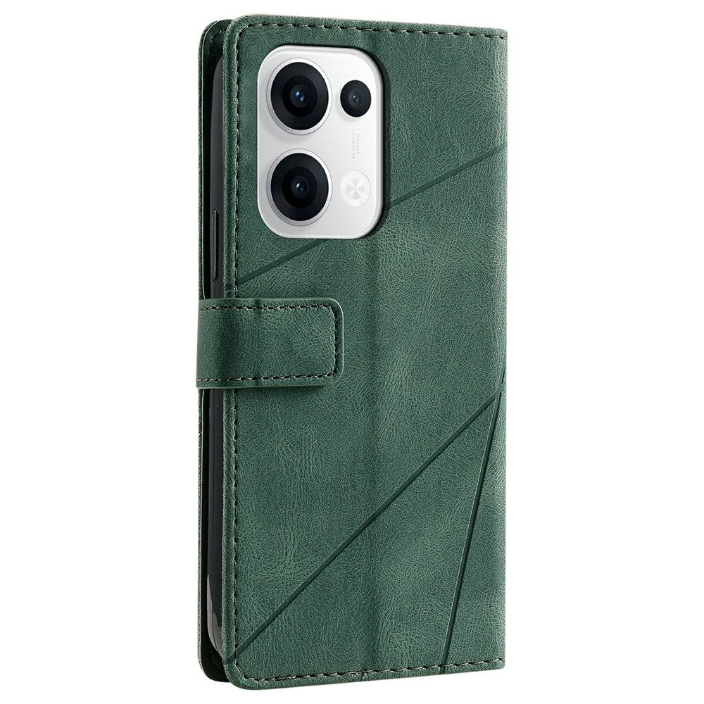 For Oppo Reno13 5G (Global) Case Imprinted Lines PU Leather Splicing Wallet Phone Cover - Green
