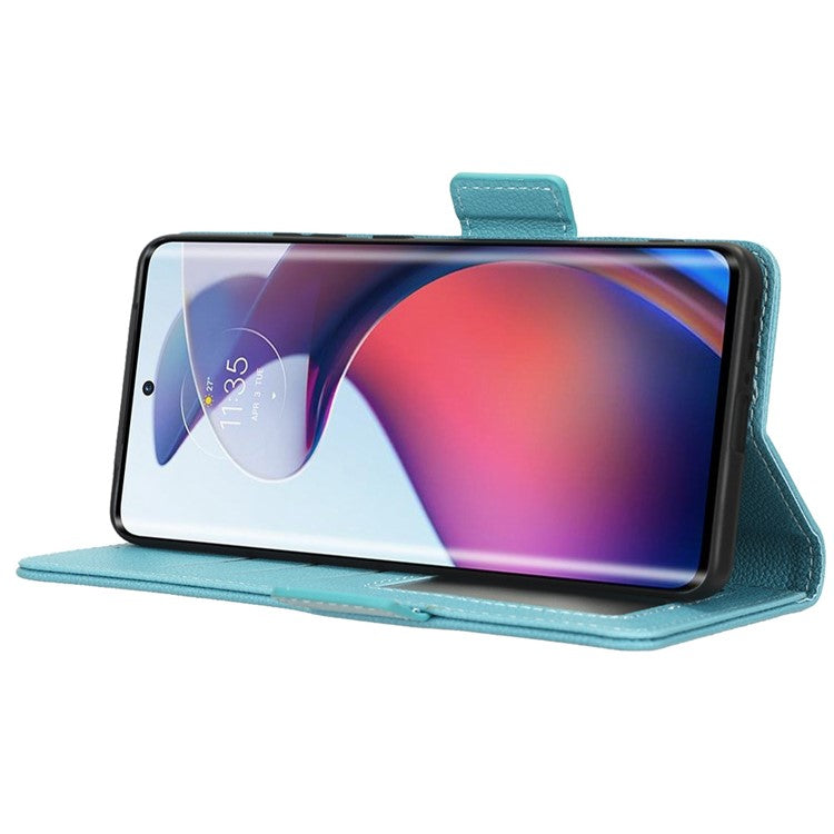 For Motorola Edge 30 Fusion 5G / Moto S30 Pro 5G Litchi Texture PU Leather Dual Magnetic Clasp Case Stand Wallet Phone Cover - Baby Blue
