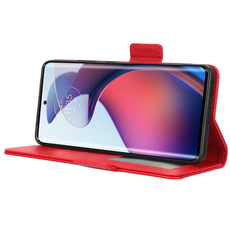 For Motorola Edge 30 Fusion 5G / Moto S30 Pro 5G Litchi Texture PU Leather Dual Magnetic Clasp Case Stand Wallet Phone Cover - Red
